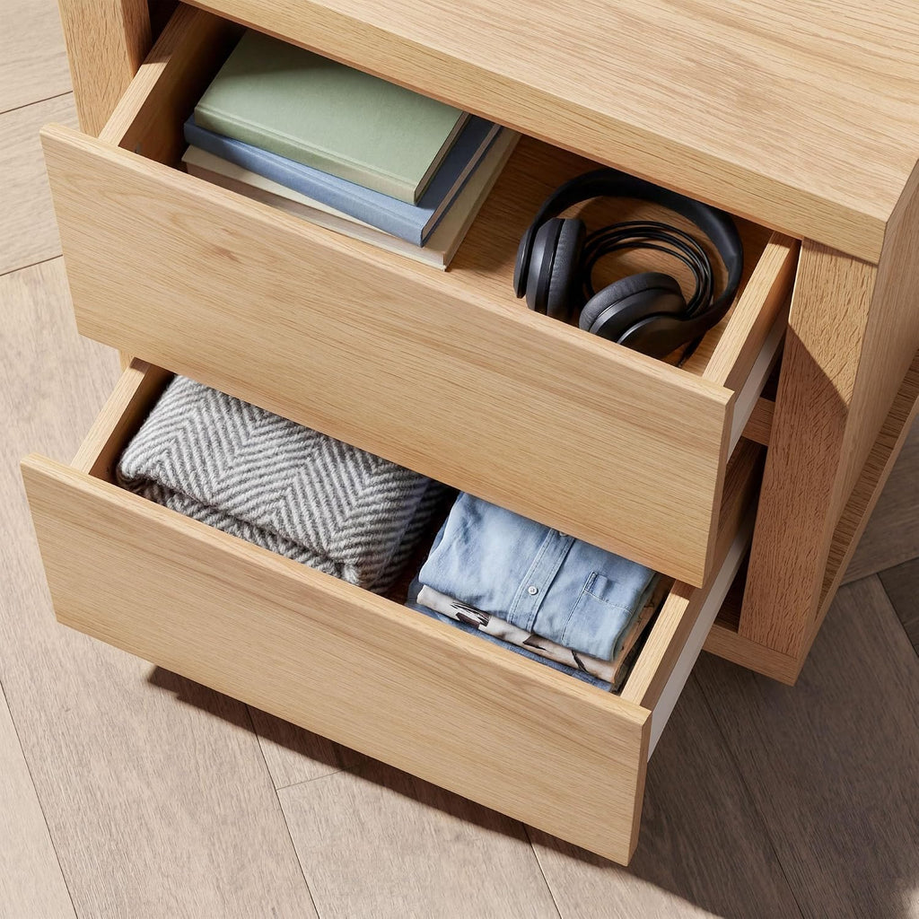 Nightstand with 2 Drawers, Modern Bedside Table with Handless Design, Wood End Table with Thickened Design, Night