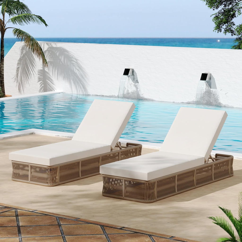 2-Pieces Outdoor Chaise Lounge Chair Set - Adjustable Woven Rope Sun Lounger with 5-Position Backrest (Frame Only)