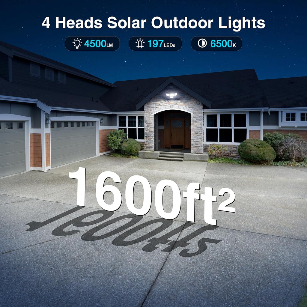 4500LM Solar Lights Outdoor Waterproof, 254 LED Solar Flood Lights Outdoor with 2 Motion Sensor, 4 Heads Security