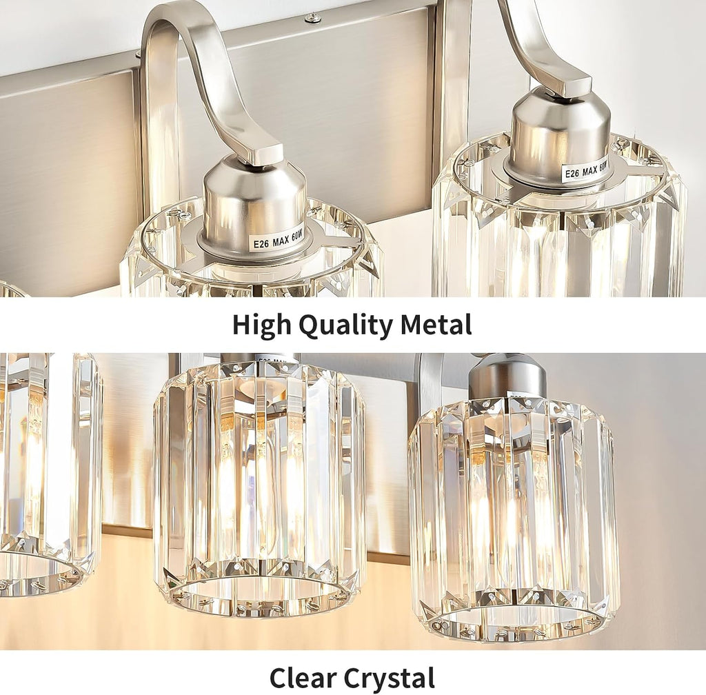 4 Lights Brushed Nickel Vanity Light Crystal Wall Light Bathroom Light Fixtures with Round Shade (Exclude Bulb)