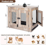 Wooden Dog Crate Furniture - Wire Mesh Door Decorative Dog Kennel End Table for Puppies, Cats, Rabbits