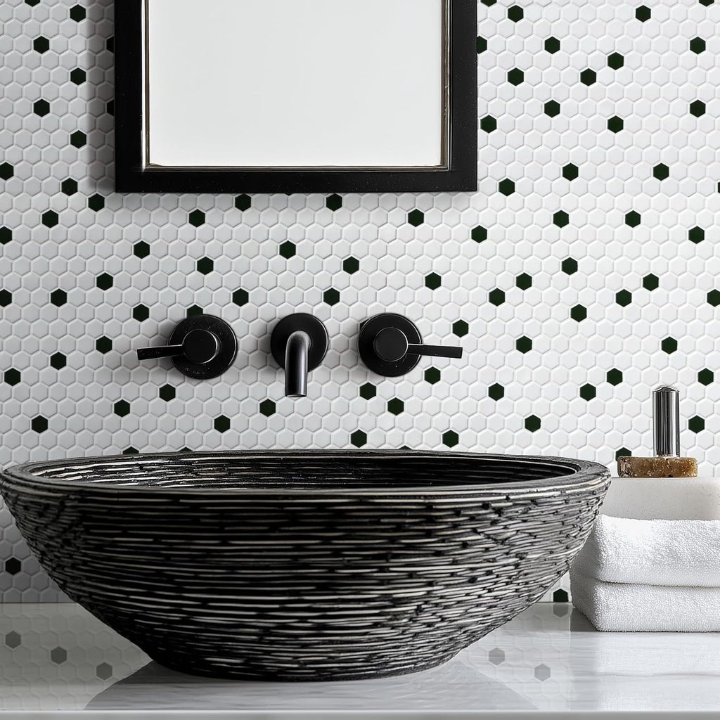 MSI Black White Hexagon 10x12in Matte Porcelain Mosaic Tile Flooring - Set of 15
