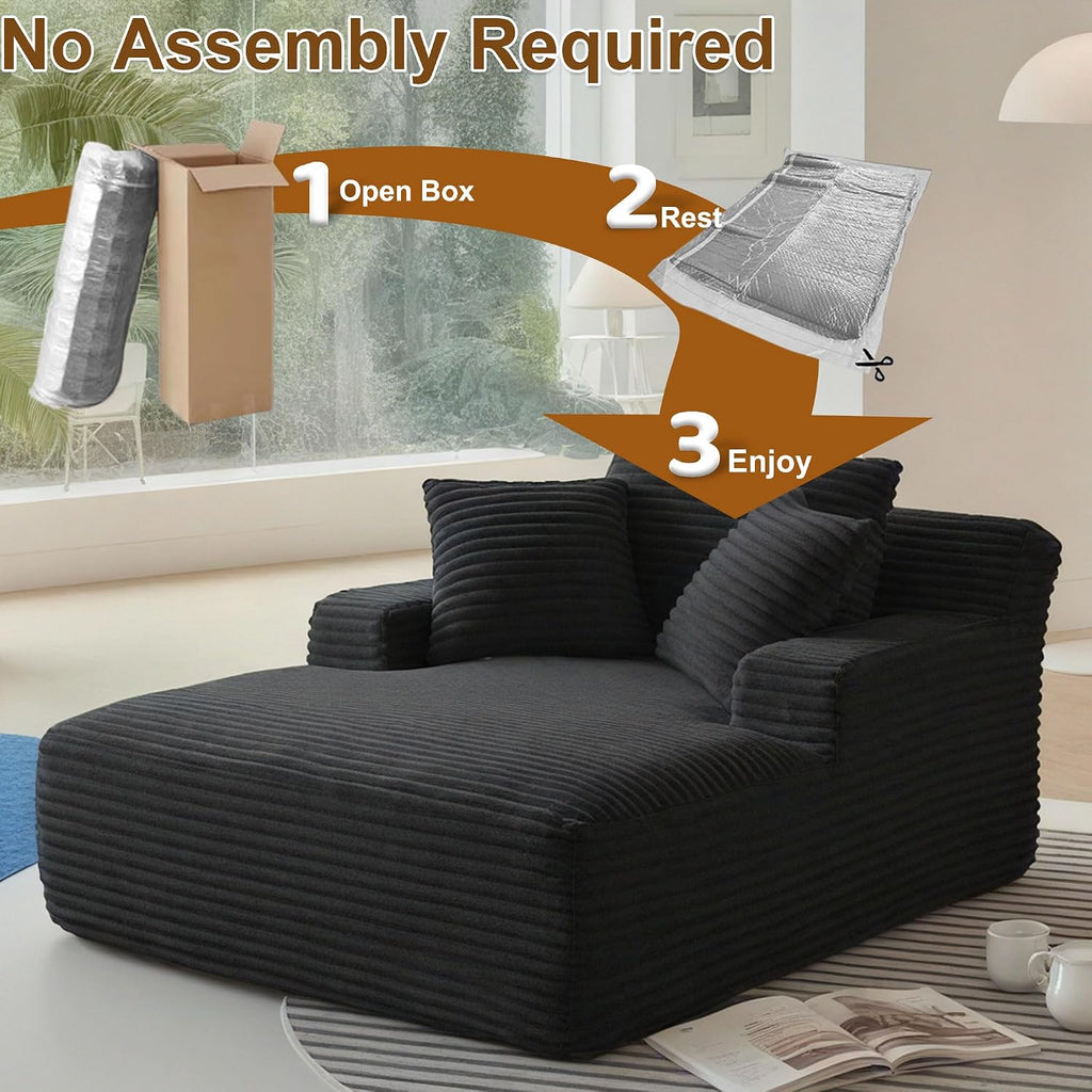 66" Oversized Chaise Lounge Chair Indoor, Corduroy Boneless Chaise Lounge Chair, Deep Seat Oversized Comfy Reading