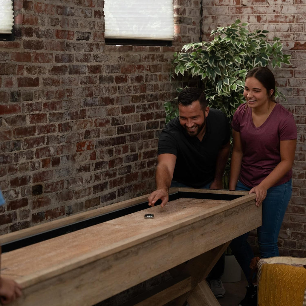 LED Shuffleboard with Buffet Top - Modern Style - Light Up LED Rails - Buffet Top with 2-Piece Leaf Design