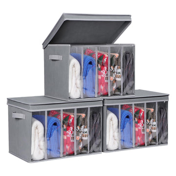 Sweater Storage for Closet Wardrobe Clothes Organizer, Grey, 3 Pack