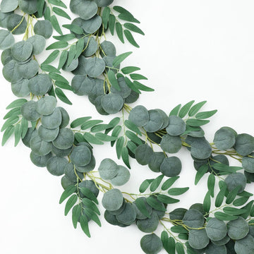 Strands Artificial Vines Eucalyptus Garland 79" Fake Vine with Silk Green Leaves Faux Hanging Plants Greenery - Set of 2
