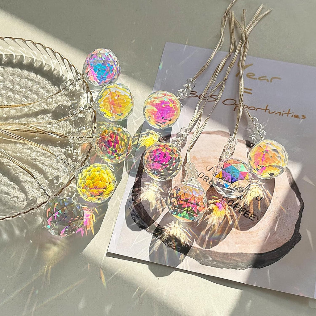 Crystal Suncatcher Colorful Ball Prisms Window Rainbow Maker with Ribbon for Hanging 40mm Pack of 10
