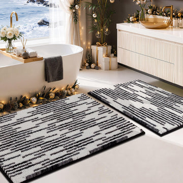 Bathroom Rugs Sets 2 Piece, Modern Bath Mat 20"x32"+16"x24", Black