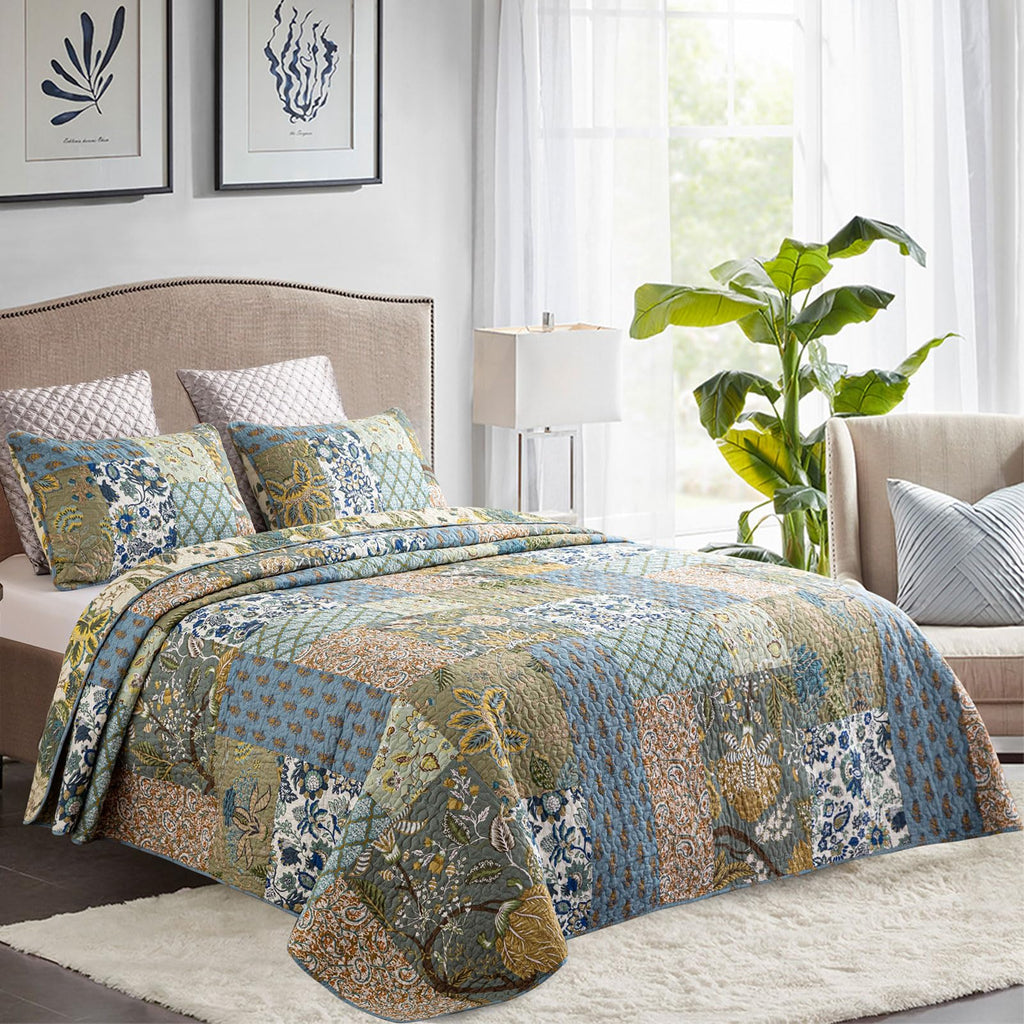 Oversized Quilt Patchwork Bedspreads (110x118 Inch)