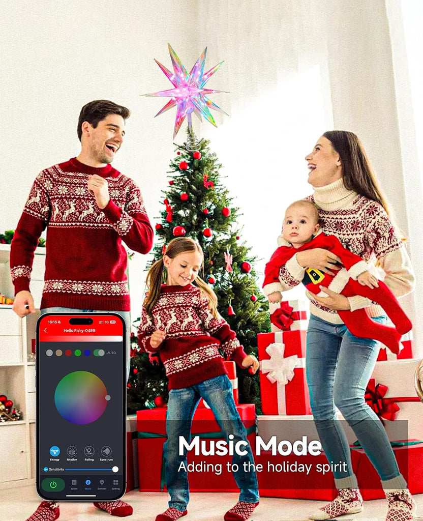 Christmas Tree Topper, 11.8" Star Tree Topper Decorations with App and Remote Control, 3D Fantasy Colors Xmas Decor