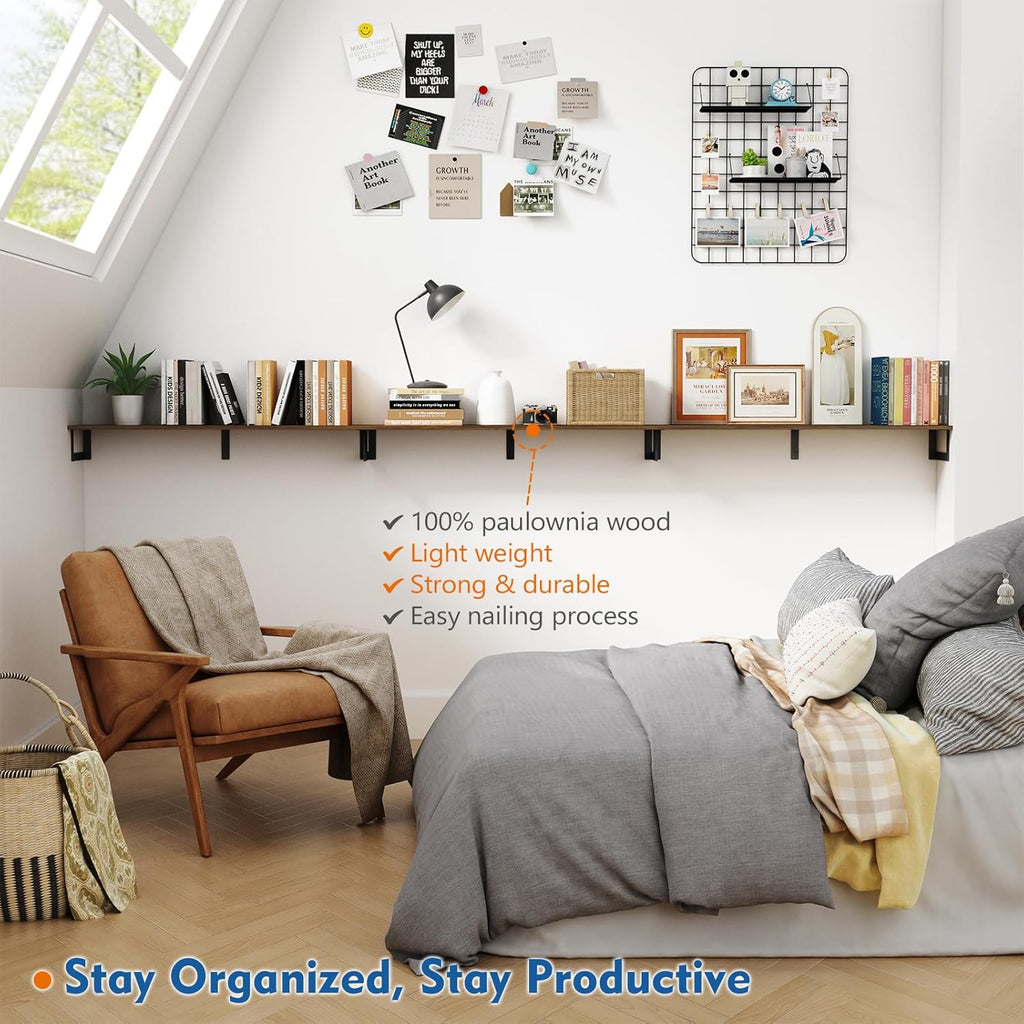 Floating Shelves for Wall 36 Inches Long 8 Inch Deep, Large Wall Book Shelves , Rustic Wood Hanging Bookshelf Office