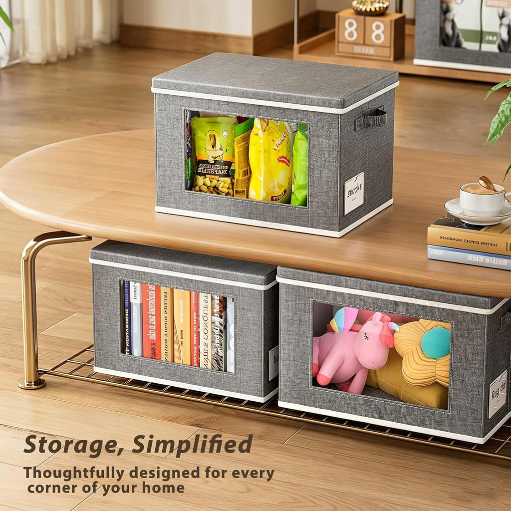 Fabric Storage Bins with Lids, Foldable Decorative Storage Box | Large Storage Cubes with Lids and Window for