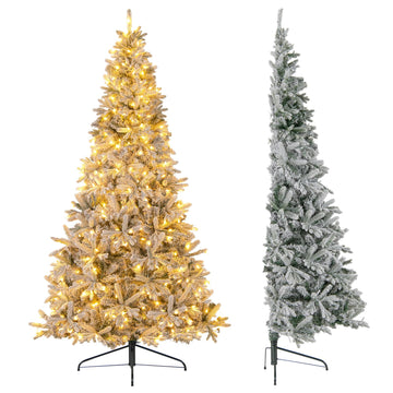 7 FT Half Christmas Tree, Pre-Lit Hinged Xmas Tree w/852 Branch Tips, 240 LED Lights, 9 Lighting Modes, 4-Level