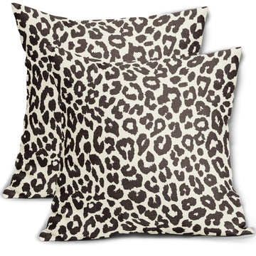 Dark Brown Leopard Print Pillow Covers 22x22 Set of 2 Preppy Room Decor Cheetah Animal Pattern Chinoiserie Decorative
