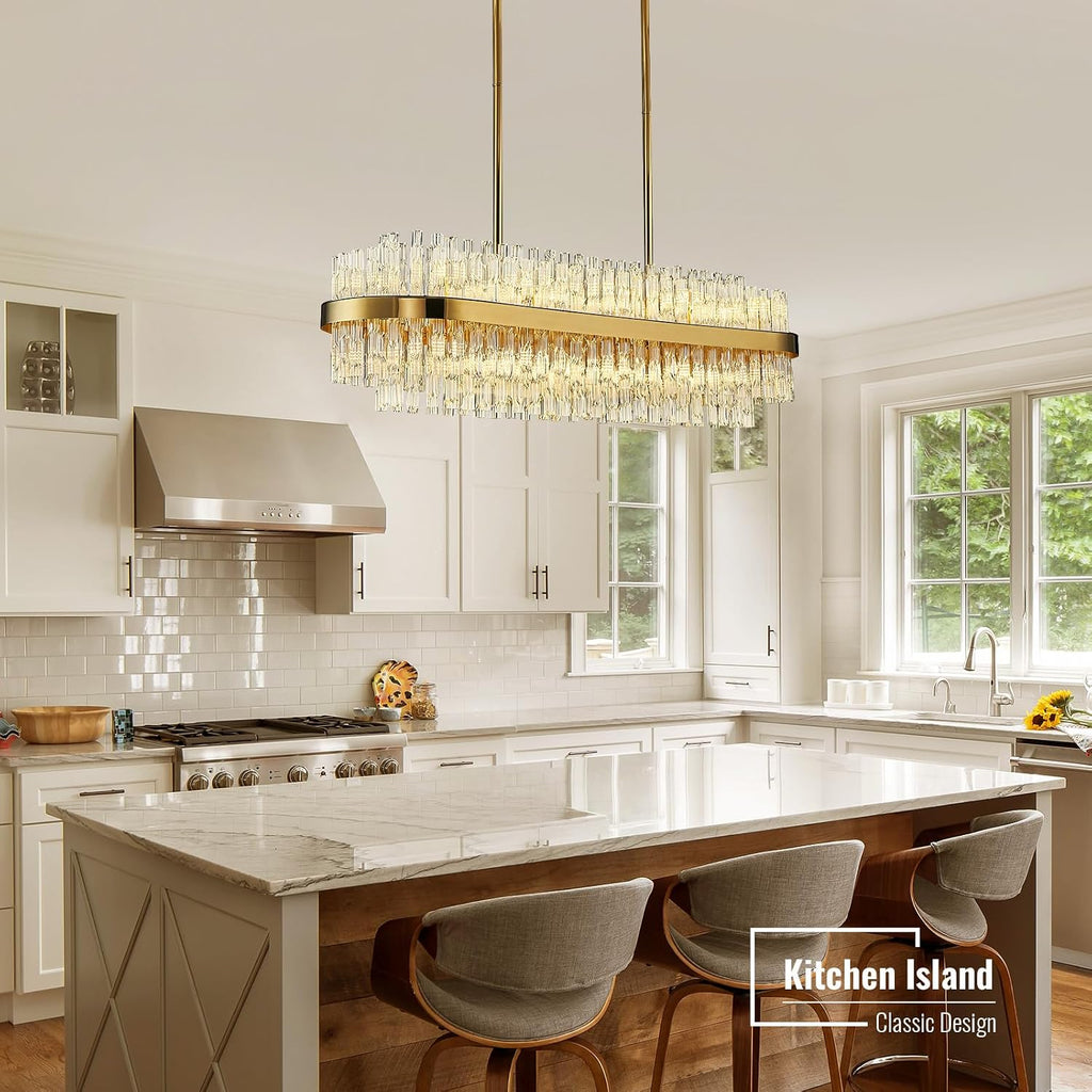 Modern Crystal Chandelier 20 Lights Gold Rectangle 2 Tiers Raindrop Chandelier Luxury Adjustable Flush Mount Oval