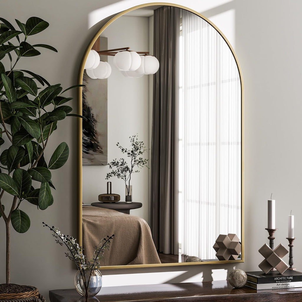 20"x30" Arched Bathroom Mirror Wall Mounted Gold Arch Mirror