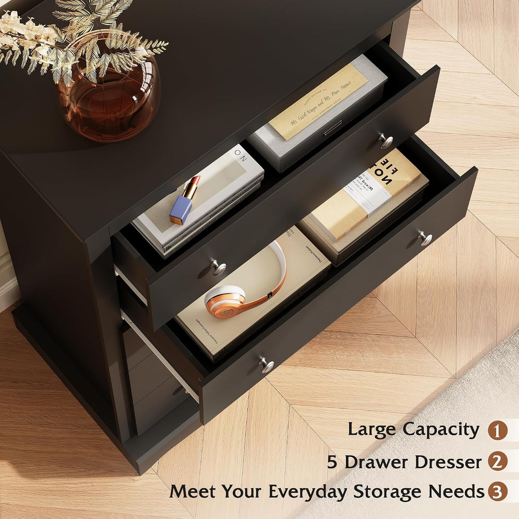 5 Drawer Dresser, 45" Tall Dresser with Exclusive Anti-Tip Structure, Modern Chest of Drawers with Large Capacity