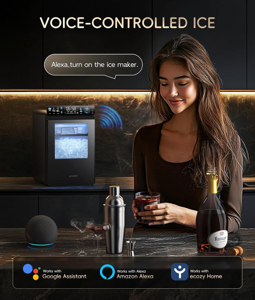 Nugget Ice Maker Countertop, Smart Pebble Ice Machine with APP Control, 44 lbs Per Day Soft Pellet Chewable Ice