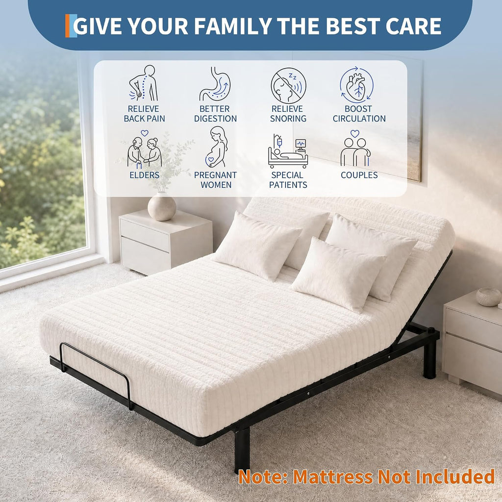 Electric Adjustable Bed Frame with Remote, Head & Foot Incline Base, Queen