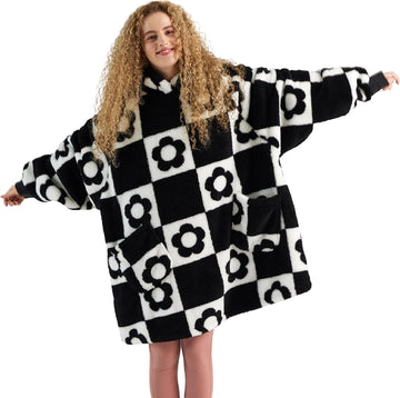 Wearable Blanket for Adults, Chessboard Pattern Blanket Hoodie