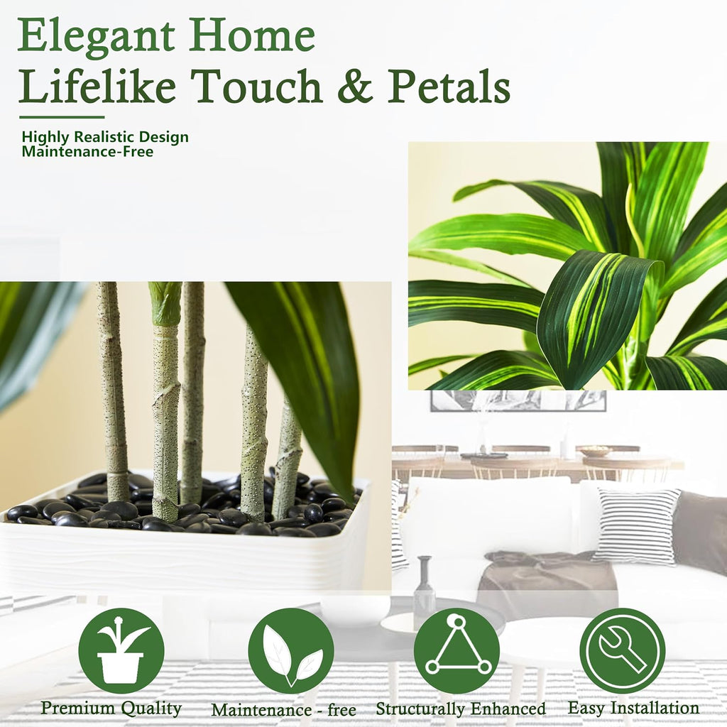 Artificial Dracaena Tree:6FT Faux Silk Tropical Yucca Floor Trees Realistic Fake Green Plant with Natural Wood Trunk