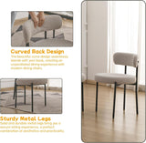 Boucle Dining Chairs Set of 2, Round Upholstered Dining Room Chairs with Black Metal Legs