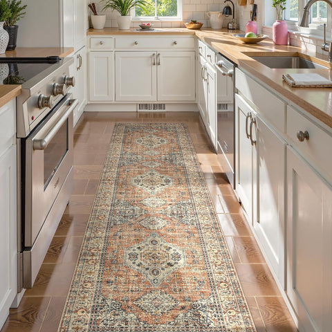 Oriental Kitchen Runners for Hallways, 2.5x10 Washable Runner Rug Non Slip, Soft Hallway Rug Distres