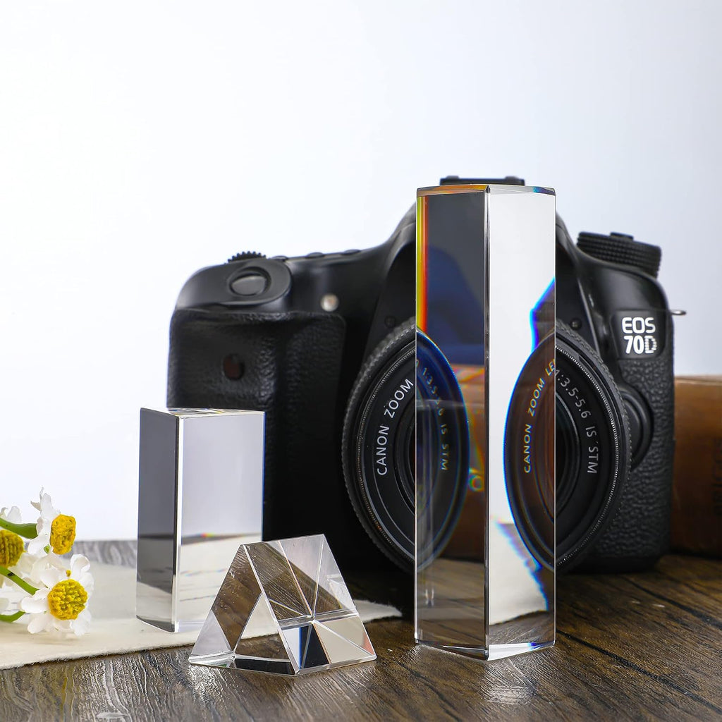 3pc Equilateral Crystal Prisms Set -1",2" & 4" Crystal Triangular Prism - Optical Prisms Glass Physics Teaching