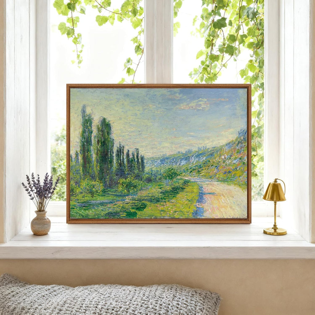 Claude Monet Framed Canvas Wall Art Prints, Classic La Route De Vétheuil oil Painting Reproduction Retro Country