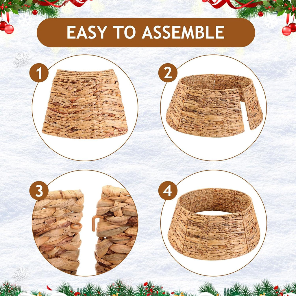 26 Inch Christmas Tree Collar Basket, Large Woven Hyacinth Rustic Christmas Tree Base Cover Skirt for Holiday - Set of 2
