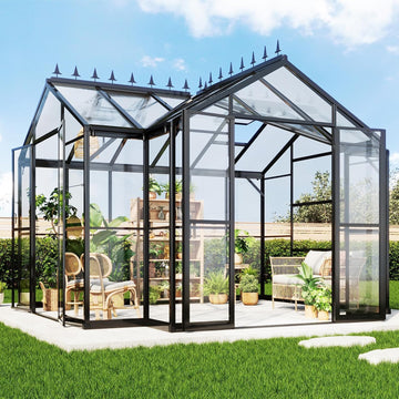 12 x 10 x 8-Ft Hybrid Polycarbonate Greenhouse | Quick-Connect Aluminum Frame, Dual Roof Vents, Double Doors