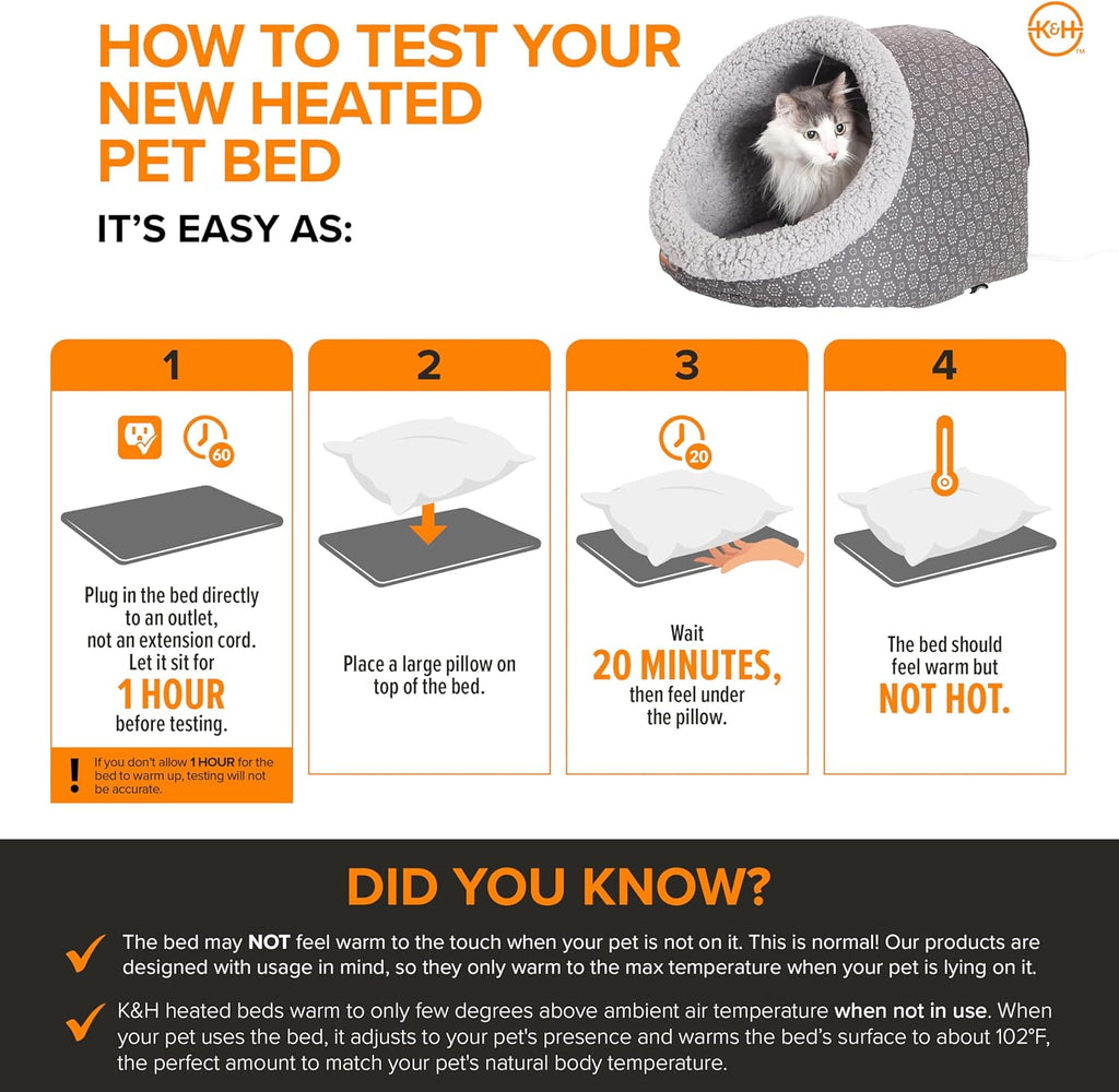 Heated Cat Bed - Thermo-Pet Cave for Large Cats, Indoor Heated Pet Bed for Dogs & Cats, Covered Cave Pet Tent