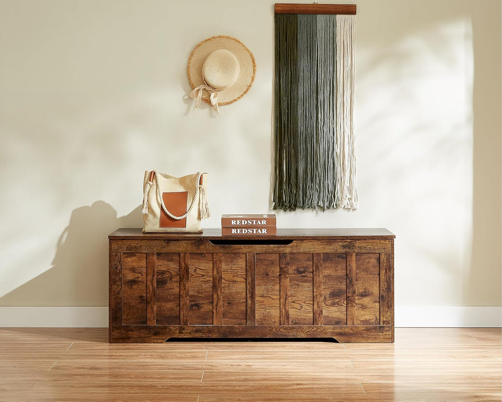 51.2" Storage Chest Extra Large,Wooden Storage Bench,Rustic Brown | Chest with 2 Safety Hinges, 51.2*15.7*19.1inches