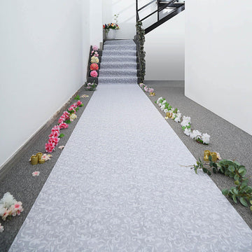 3ft x 100ft White Floral Lace Aisle Runner, Long Decorative Lace Carpet for Wedding Ceremonies, Banquets, and Church