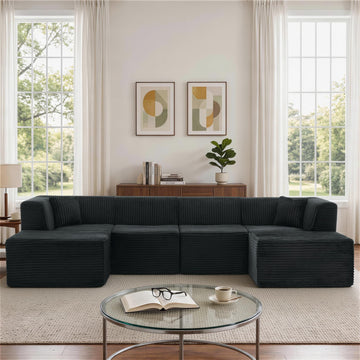130" U-Shaped Boneless Couches with Chaise, Modular Sectional Sofa with Deep Seat, Cloud Sectional Couch Bedroom, No