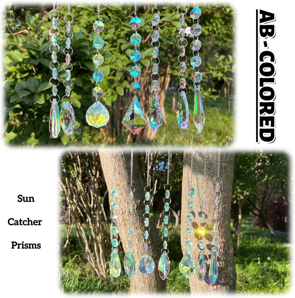 7 Pcs AB Colored Chandelier Crystals Sun Catcher Prisms, Suncatchers for Windows Hanging