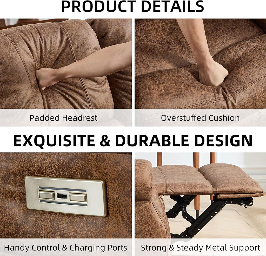 Power Recliner Chair with Massage and Heat, Faux Leather Electric Massage Reclining Chair for Adults with Overstuffed