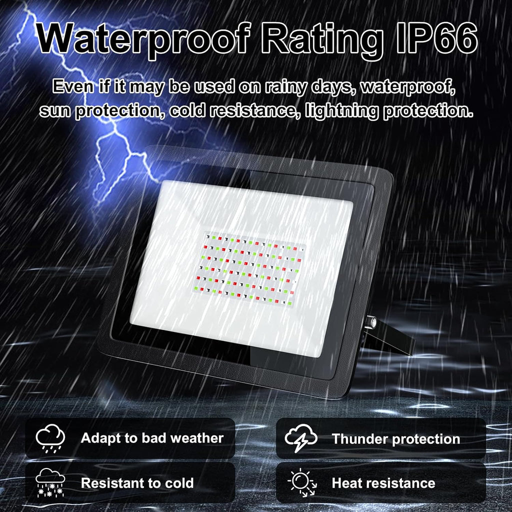 1PCS 110V 100W RGB LED Flood Lights,Outdoor Color Changing Floodlight with App, IP68 Waterproof 16 Colors 4 Modes