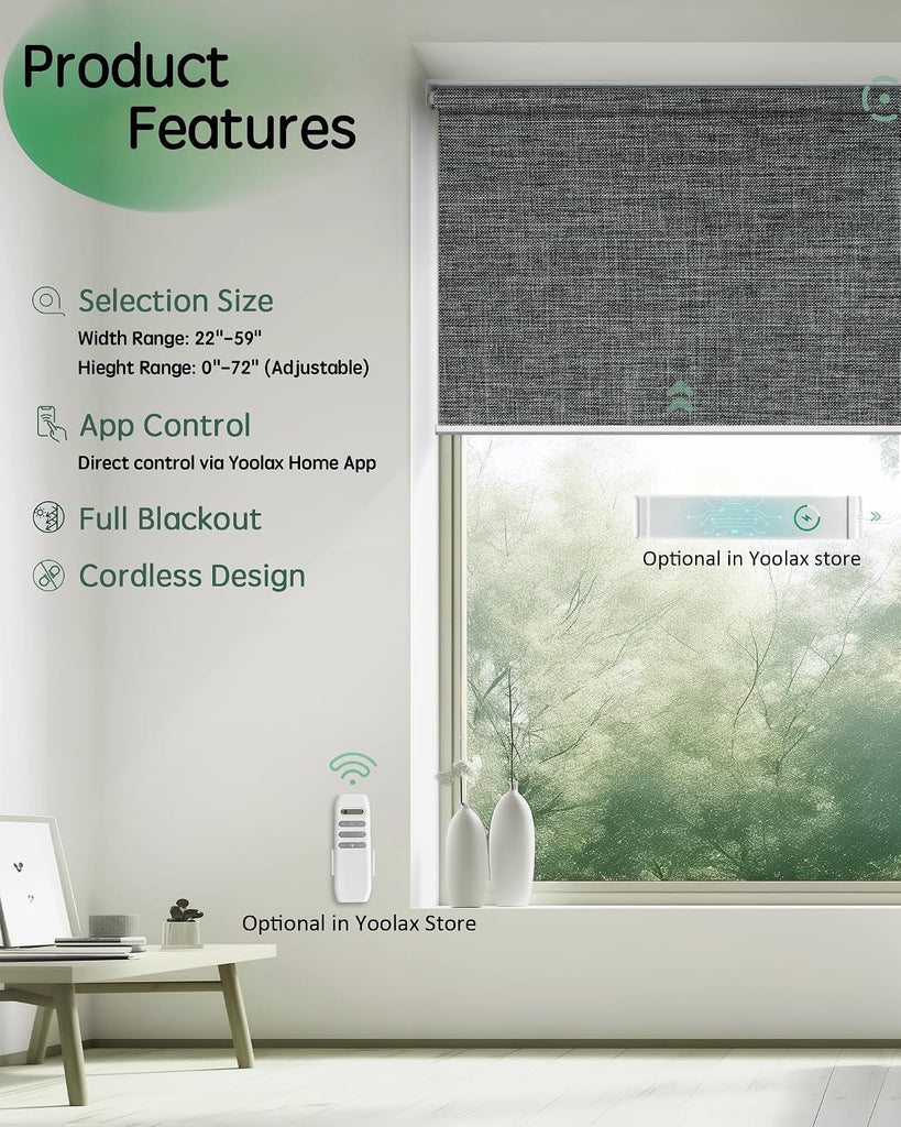 Motorized Blinds App Control, Alpine White, 22" W x 72" H