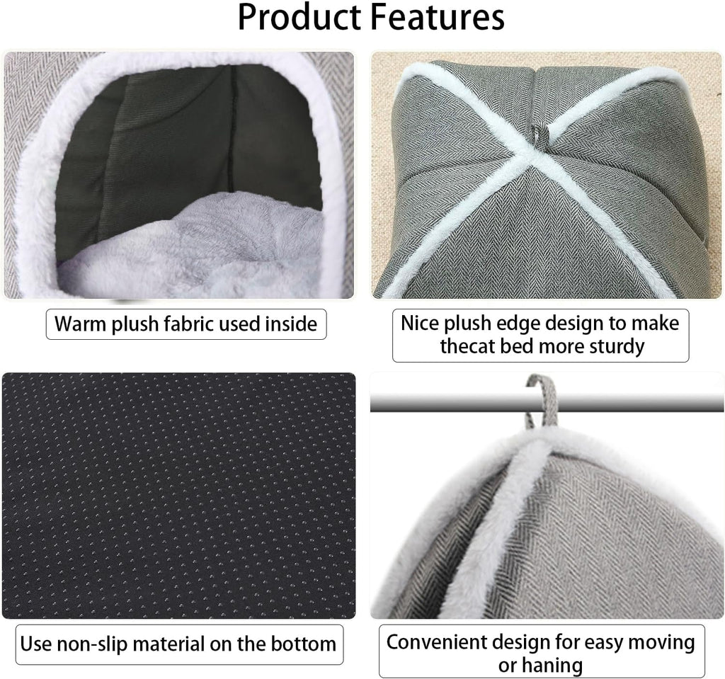 Cat Beds for Indoor Cats-Cat Bed Cave House Tent for Kittens and Small Pets with Washable Cushioned,Soft and Warm
