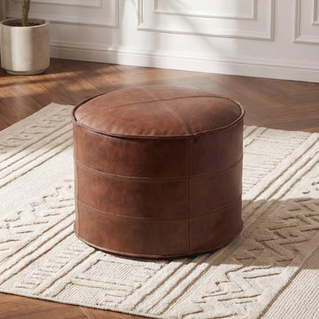 Leather Round Ottoman, Pouf (Brown, Round)