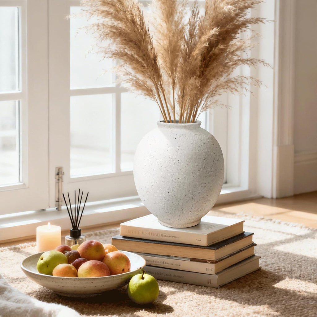 Large White Ceramic Vase, 9.8 inch Rustic Farmhouse Flowers Vase