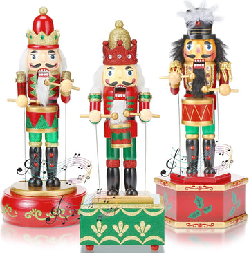 3 Pcs Christmas Nutcracker Music Box Wooden Soldier Wind up Gift