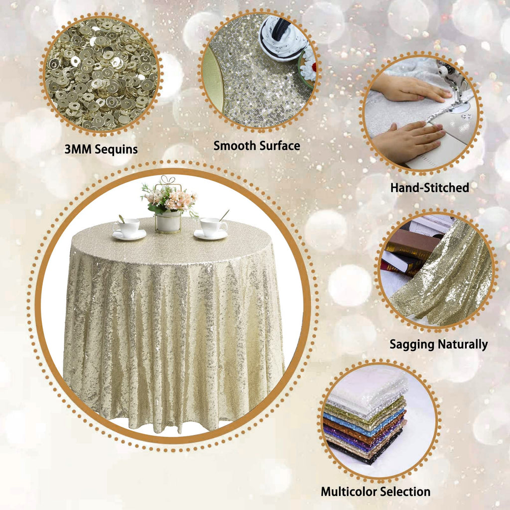 72 Inch Round Champagne Sequin Tablecloth
