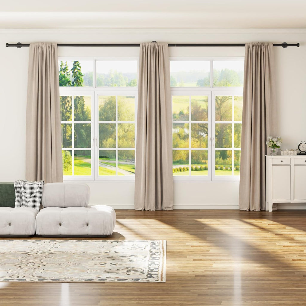 Heavy Duty Curtain Rods 32-150 Inch, 1 Inch Adjustable Black Curtain Rod for Windows, Extra Long Window Treatment