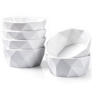 6 Oz Porcelain Set of 6, Geometric Creme Brulee Oven Safe, Souffle Dishes for Baking Dessert Ice Cream Snack, Small