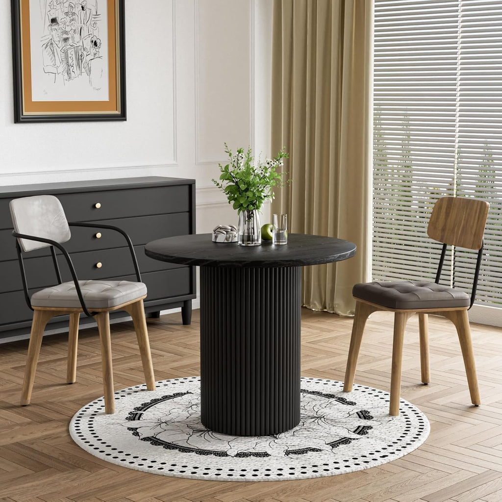 Round Dining Table, 34.3" Modern Wood Kitchen Table for 2 to 4, Pedestal Circle Dining Tables, Fluted Dining Table