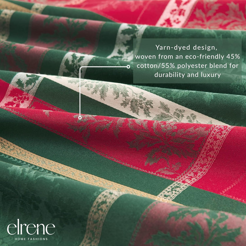 Home Fashions Merry & Festive Woven Jacquard Christmas Plaid Cotton Blend Holiday Tablecloth, 60"x10