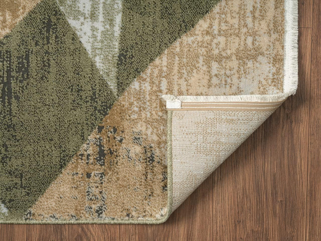 Savoy Collection Area Rug - Green and Cream Geometric Design - Easy to Clean - Durable for Kids and Pets