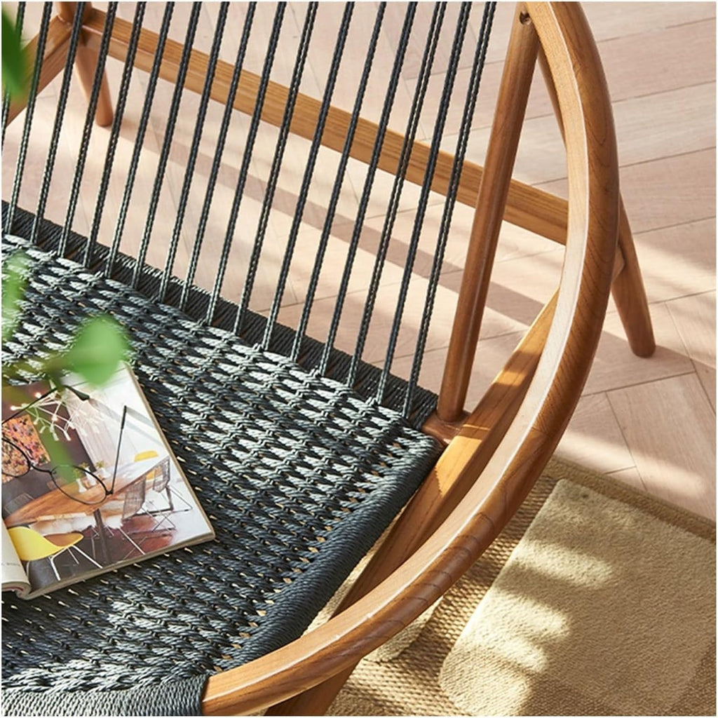 Lounge Chairs Wooden Sofa Leisure Chair Woven Hemp Rope Single Recliner, Chaise Longue and Terrace, Stylish